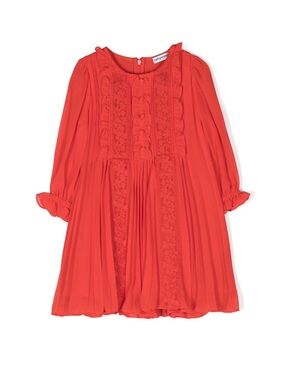 Self-Portrait Girls Coral-Red Floral Lace Pleated Dress